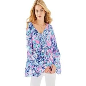 Lilly Pulitzer Kahli Blue Grotto Peplum Top XXS
